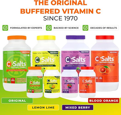 C-Salts Original Vitamin C Powder Supplement - 100% Pure High Dose Buffered Vitamin C Powder for Immune Support - Sugar-Free Powdered Drink Ascorbate, Organic, Stomach-Friendly, Original 8oz