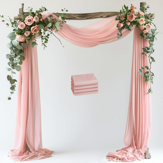 Wokceer Blush Wedding Arch Draping Fabric Backdrop 4 Panels 28.7" X 20FT Sheer Drapes Fabric for Wedding Arbor Ceremony Party