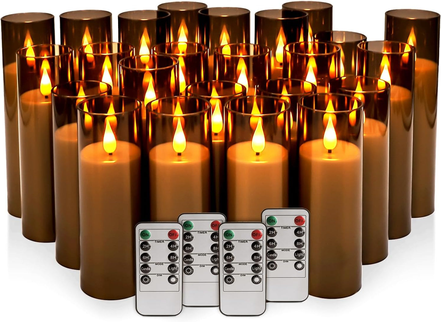 24-Pack Grey LED Flameless Pillar Candles with Remote Control - Perfect for Home, Parties, and Special Festivals Decorations - Indoor/Outdoor