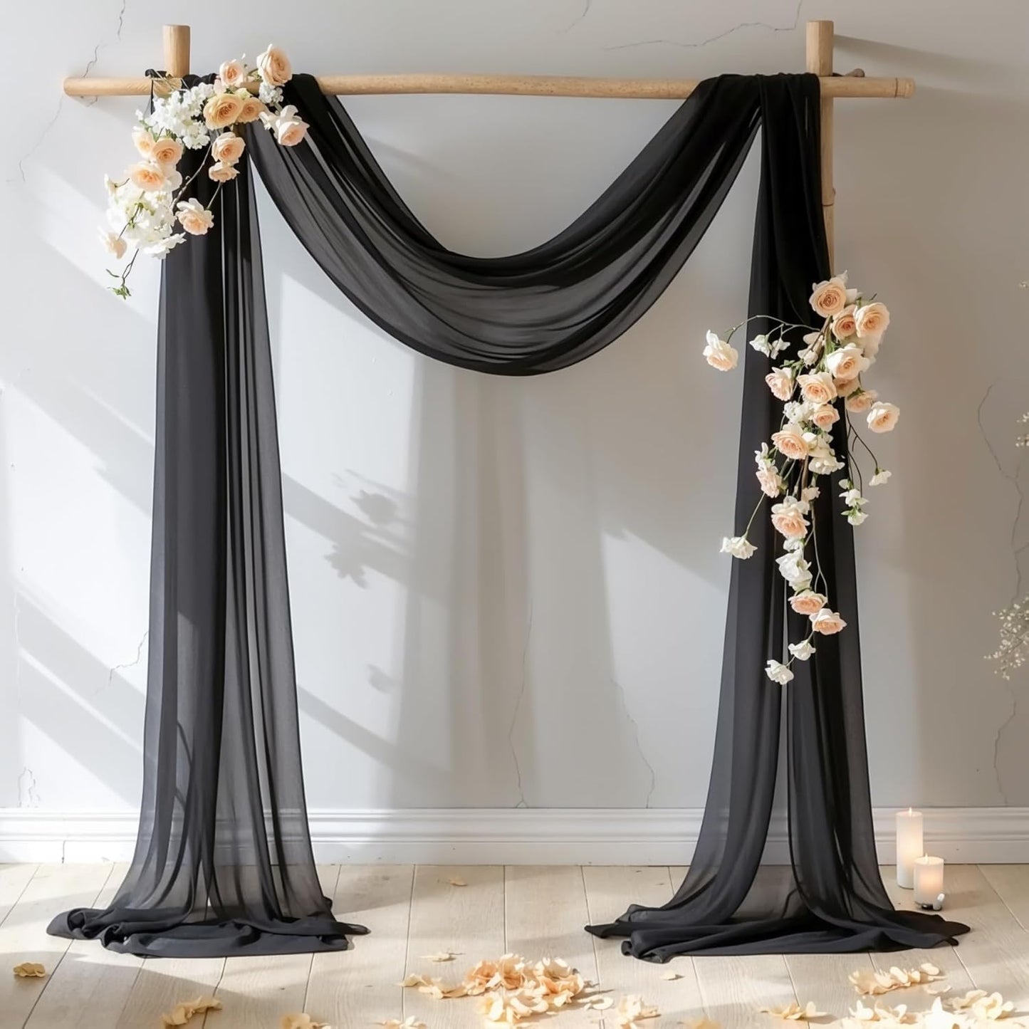 PARTISKY Wedding Arch Draping Fabric 19FT Black Drapery Sheer Curtains for Backdrop Wedding Arch Decorations for Ceremony Stage Reception Banquet Party（1 Panel）, Black