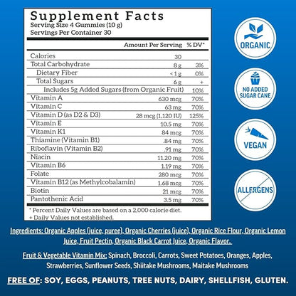 Llama Naturals Multivitamin for Men, Vegan, Organic Gummies with Vitamin D, C and K, Men's Real Fruit Gummy Vitamins, Chewable Multivitamin Supplement, No Added Sugar Cane, Cherry, 120 Ct