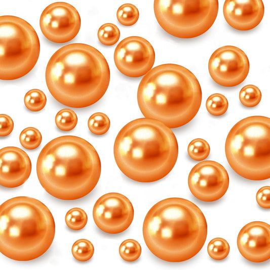 120 PCS 8/14/20mm No Hole Polish Pearl Beads for Centerpiece, Orange Beads Decorative Vase Fillers, Plastics Pearls for Vases, Table Scatters, Wedding Party Decor