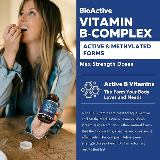 BioActive Vitamin B Complex Blood Stream Ready, Methylated B Complex Featuring Methylfolate 3 BioActive Forms of B12, BenfoPure® B1 & Pantesin® B5 12 B Vitamins in Clinical Doses(160 Servings - 3Pack)
