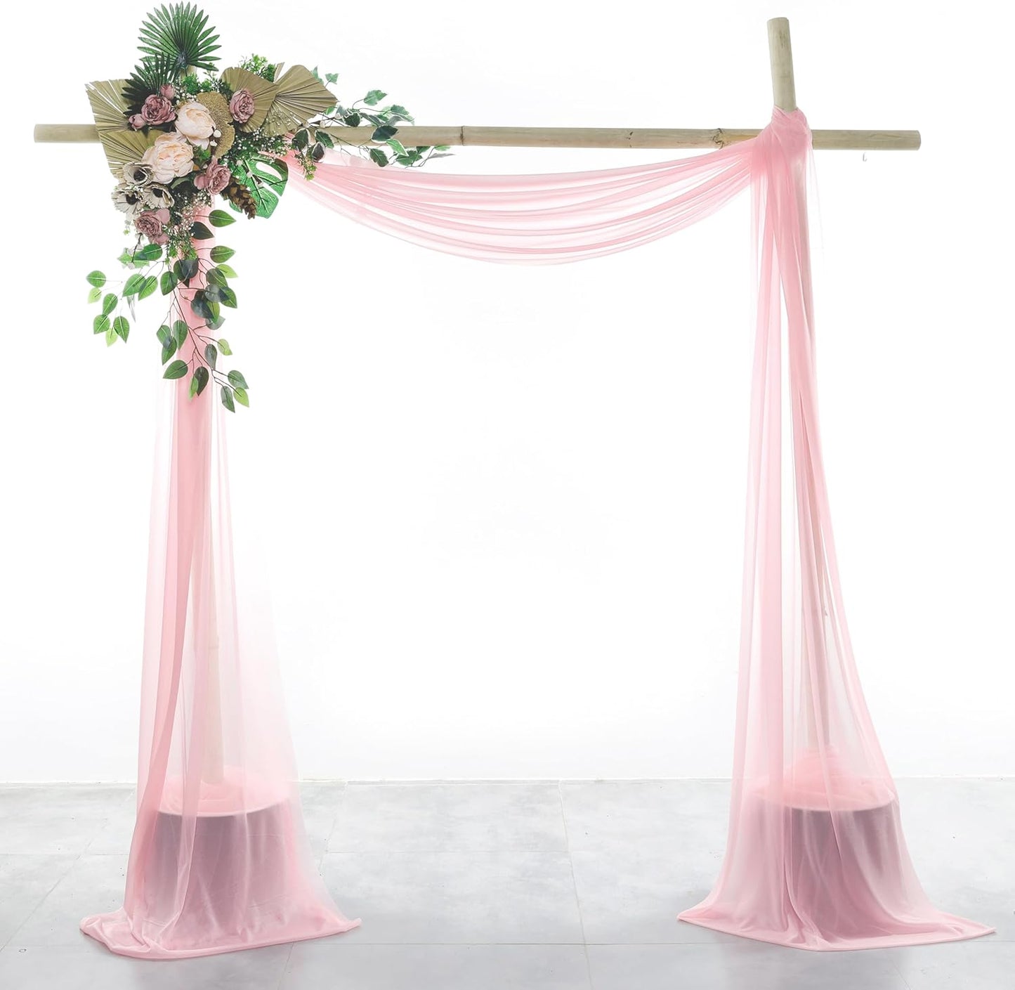 VDS Pack of 2 Panel (30 Inch X 30 Feet) Wedding Arch Draping Fabric Sheer Chiffon Fabric Drapery for Wedding Ceremony Reception Swag Backdrop Canopy Chuppah ARBO Altars Decoration (Blush Pink)