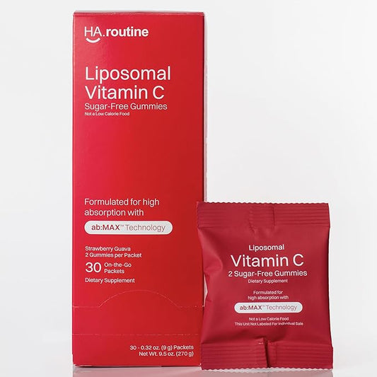 Liposomal Vitamin C for Adults, 500mg Sugar-Free Gummies, Immune Support Supplement, Powerful Antioxidant, Energy and Collagen Booster, 30 Servings in Travel Pack - Strawberry Guava Flavor
