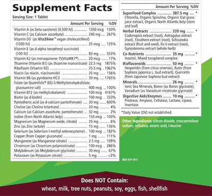 One n Only Whole Food Multivitamin by Pure Essence - Super Energetic Once a Day with Superfoods, Minerals, Enzymes, Vitamin D, D3, B12, Biotin - 90 Tablets