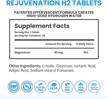 DRINK HRW Rejuvenation Molecular Hydrogen Water Tablets: 12 ppm H2 - Hydrogen & Magnesium Supplement, Supports Energy Production, Recovery, Cognitive Function (Unflavored 30ct)