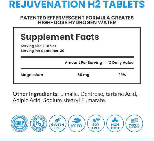 DRINK HRW Rejuvenation Molecular Hydrogen Water Tablets: 12 ppm H2 - Hydrogen & Magnesium Supplement, Supports Energy Production, Recovery, Cognitive Function (Unflavored 30ct)