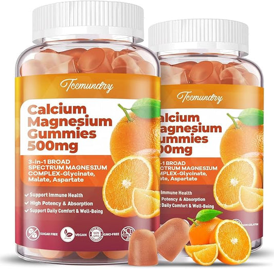 Calcium Magnesium Supplement Gummies for Adults: Calcium Citrate 600 mg with Vitamin D3 & K2 for Women Men - Supports B0ne Strength, Better Zzz, Muscles, Energy & Immune (120 Count)