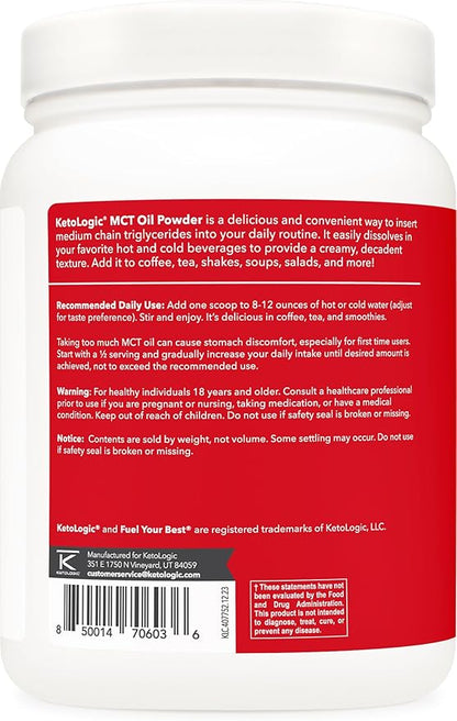 Ketologic MCT Oil Powder Hazelnut Cream (1 LB) – Keto Coffee Creamer & Energy Support – 41 Servings of Medium Chain Triglycerides for Focus & Fuel