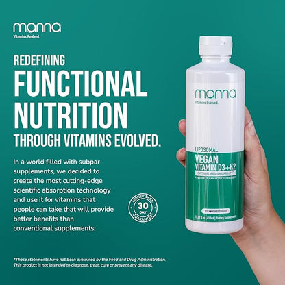 Manna Vitamins Evolved Liposomal Vegan K2 D3 Vitamin Supplement - Immune Support Supplement - Vitamin K2 - Heart Health Supplements - Vegan D3 - Vitamin D3 K2 - Liquid Vitamin D3 with K2