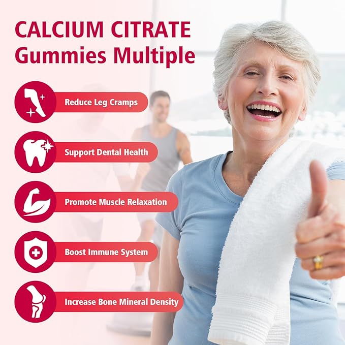High Absorption Calcium Citrate Gummies 1200mg - Bone & Teeth Support for Adults & Kids, Vegan Sugar-Free Gummies, Strawberry Flavor, 60 Count