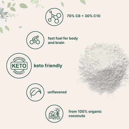 Organic MCT Oil Powder with Prebiotic Fiber,1 Pound(16 Ounce), Fast Fuel for Body and Brain, C8 MCT Oil for Coffee Creamer, No GMOs, Keto Diet, Vegan