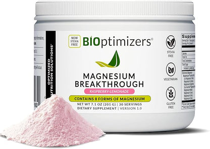 BIOptimizers Magnesium Breakthrough Drink - 8 Forms of Magnesium, Electrolytes, Sleep Health, Stress, Muscle Recovery, Heart Support | Glycinate, Citrate, Malate- Raspberry Lemon