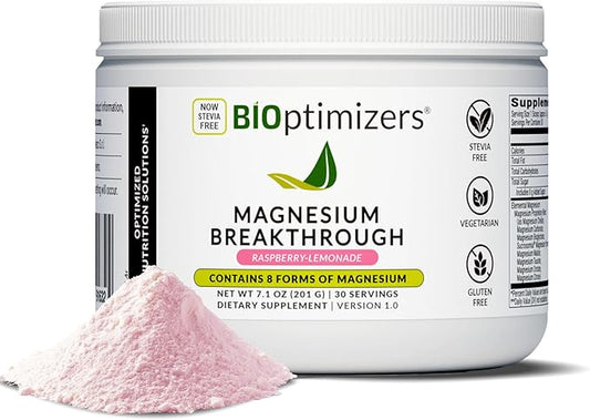 BIOptimizers Magnesium Breakthrough Drink - 8 Forms of Magnesium, Electrolytes, Sleep Health, Stress, Muscle Recovery, Heart Support | Glycinate, Citrate, Malate- Raspberry Lemon