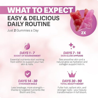 Rosabella Hair Growth Gummies for Women & Men – Vegan Hair Gummies with 5000mcg Biotin – Hair Vitamins for Strong, Healthy-Looking Hair – Gummy Biotin Supplement – 60 Count