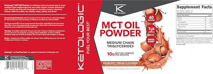 Ketologic MCT Oil Powder Hazelnut Cream (1 LB) – Keto Coffee Creamer & Energy Support – 41 Servings of Medium Chain Triglycerides for Focus & Fuel