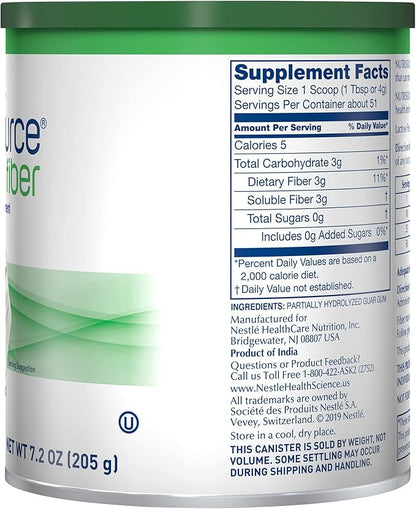 Nestle Nutrisource Fiber Fiber Supplement Unflavored 7.2 oz. Canister 4 Ct