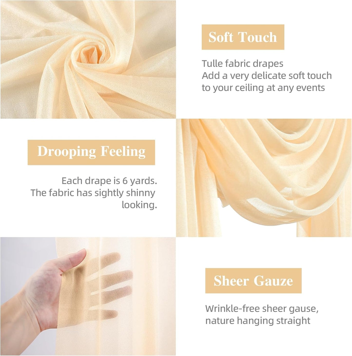 Wedding Arch Draping Fabric, 1 Panel 28" x 19Ft Champagne Sheer Backdrop Curtain for Ceremony, Party Ceiling Decor - Arch Decorations and Ceiling Drapes