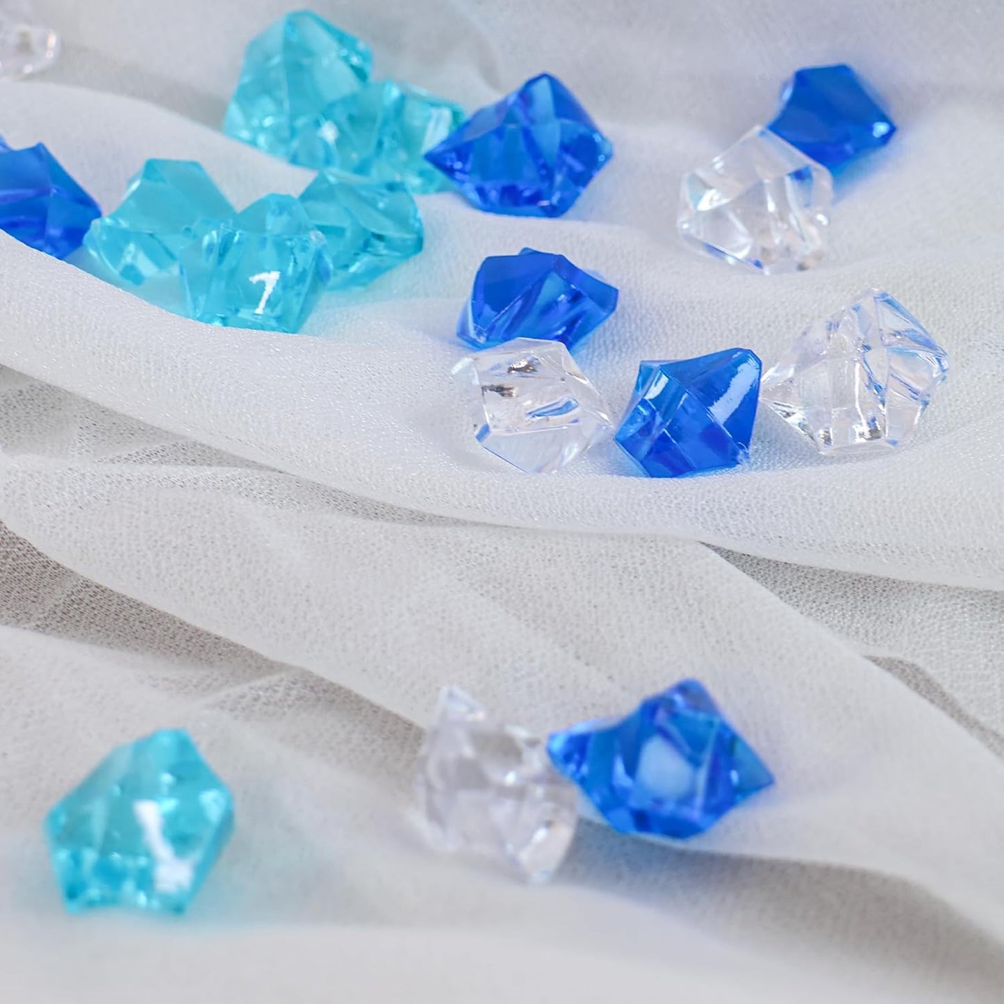 Acrylic Crushed Ice Rocks, Babenest 150 PCS Fake Crystals Plastic Ice Cubes Diamonds Gems for Vase Fillers, Home Decoration, Table Scatter, Event, Wedding, Arts & Crafts (Clear/Rpyal Blue/Baby Blue)