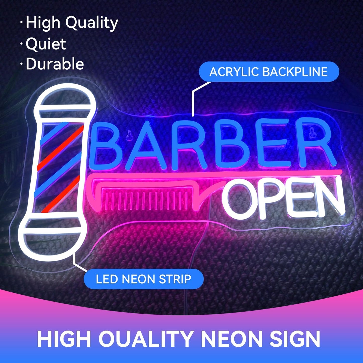 Ineonlife Barber Open Neon Sign Accessories Light Up for Wall Decor Modern Led Sign for barbershop Small Acrylic Art Decor for hair salon make up shop Decorations 15.74x14.17 inch USB POWER