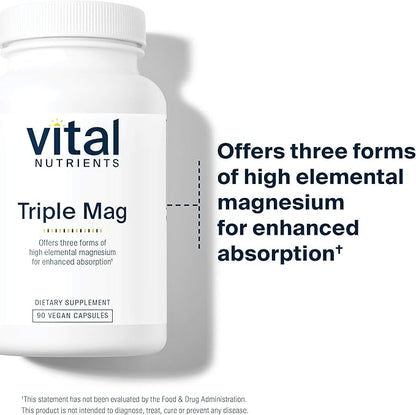 Vital Nutrients Triple Magnesium Complex Supplement | Vegan Magnesium Glycinate, Malate & Oxide 250mg | Easily Absorbed Magnesium Supplement for Stress, Muscle, Heart, Bone Support | 90 Capsules