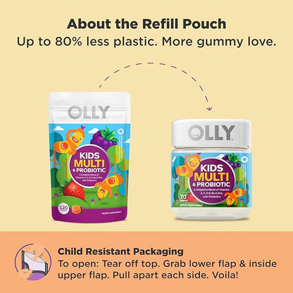 OLLY Kids Multivitamin & Probiotic Gummy, Digestive Support, Vitamins A, D, C, E, B, Zinc, Chewable Supplement, Berry Flavor, 60 day supply - 120 Count