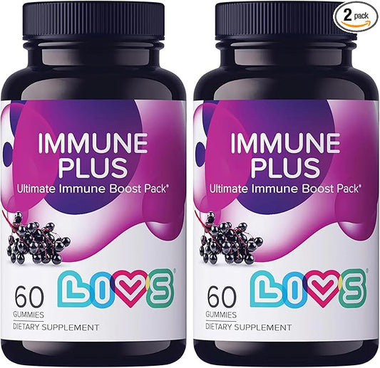 Immune Plus Gummies – Elderberry Extract with Vitamin C, D3, & Zinc | Plant Based Immune Support Supplements for Adults & Kids | Gluten Free & Chewable Elderberry Flavored Gummy Vitamins - 120 Ct