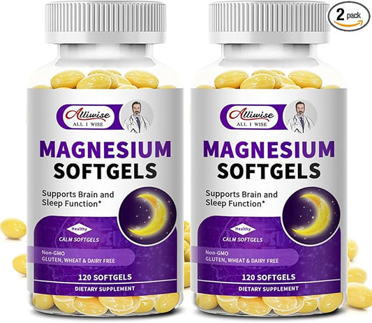 2 Pack High Absorption Magnesium Glycinate 400mg Softgels Supplement, Magnesium with Calcium - Highly Bioavailable - with Vitamin D3 & K2, for Sleep, Mood, Brain Support