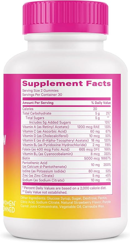 Pink Stork Total Glow Gummies for Women – Hair, Skin & Nails Vitamin with Biotin, Vitamin A, B6, B12, Folate, Zinc & More – Support for Radiant Skin, Strong Nails, and Healthy Hair – 60 Berry Gummies
