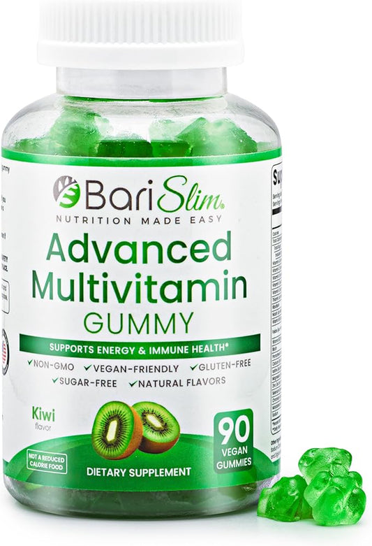 BariSlim Advanced Bariatric Multivitamin Gummies - Specially Formulated Bariatric Vitamins for Patients After Weight Loss Surgery - Supports Energy & Immune Health | Kiwi (90 Vegan Gummies)