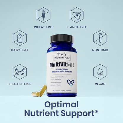 1MD Nutrition MultiVitMD Daily Multivitamin – 19 Essential Vitamins & Minerals for Adults Over 55 | Supports Healthy Aging, Heart, Brain, Bone, & Immune Health | Designed for Absorption | 30 Capsules