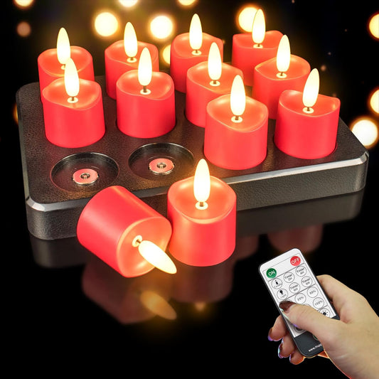 HL Rechargeable Waterproof Tea Lights,100H+ Highly Bright Led Flameless Candles,Magnetic Charging Battery Candles with Remote,Electric Votive Candles for Home Halloween Christmas Decorative-12pcs