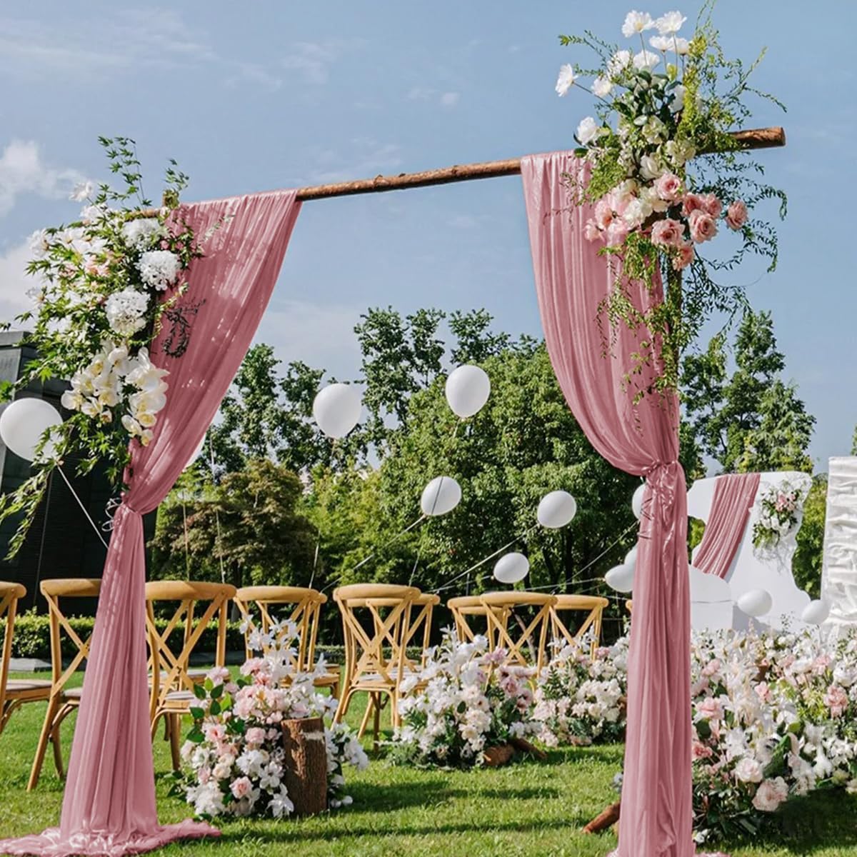 Dusty Rose Wedding Arch Draping Fabric 2 Panels 29" x 20 FT Wedding Drapes for Backdrop Sheer Curtains Drapes for Romantic Bridal Baby Shower Ceremony Birthday Party Fall Outdoor Events