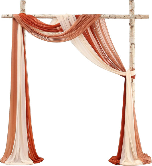 Floroom Wedding Arch Draping Fabric 3 Panels 20Ft Chiffon Fabric Drapes Arbor Drapery Wedding Ceremony Reception Swag Decorations (Terracotta +Coral Peach +Peach)