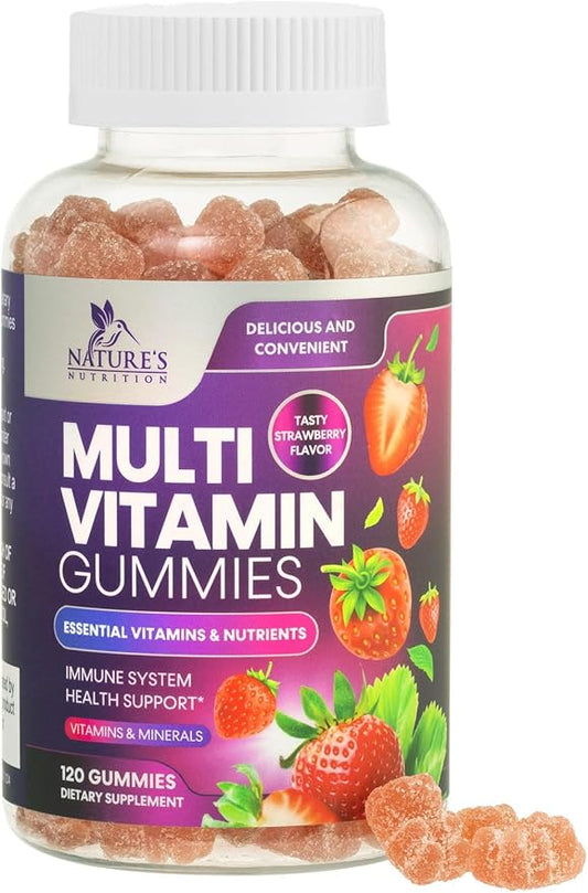 Multivitamin Gummies for Adults, Daily Gummy Vitamins & Minerals for Women & Men, Immune Support Gummy Multivitamins Supplement, Adult Multi VIT Vitamin with Vitamins A, C, D, B12, Zinc - 120 Gummies