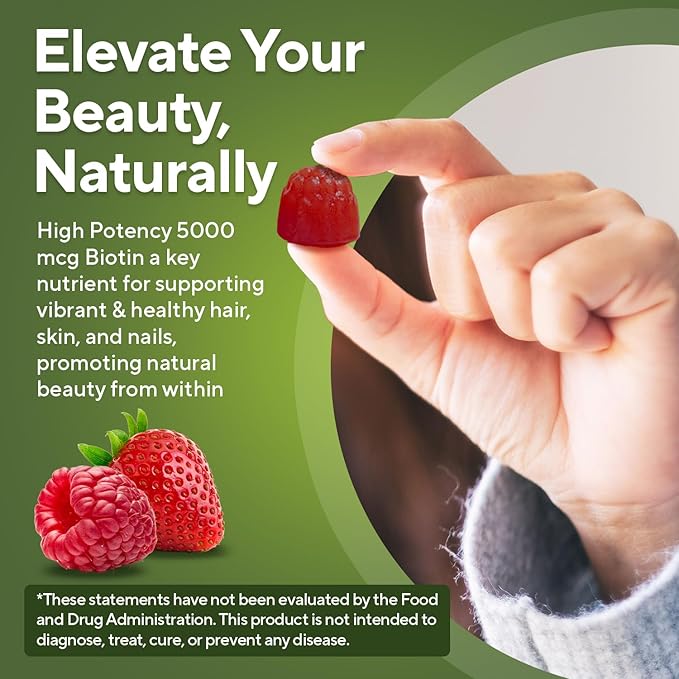 NuVa by Trulore Biotin Gummies 5000 mcg | GLP-1 Support for Hair Growth, Skin & Nails | Zero Sugar, Vegan Gummy Vitamins for Men & Women | Raspberry Flavor | 60 Gummies - 30 Day Supply