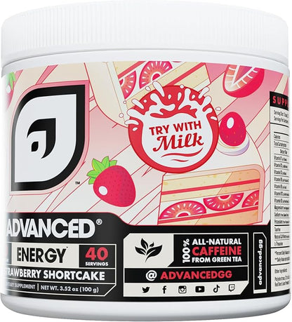 Advanced Energy - Energy Boosting Formula with Electrolytes for Hydration - L-Theanine to Combat Jitters - Sugar Free & Keto Friendly - No Maltodextrin (40 Servings) (Strawberry Shortcake)
