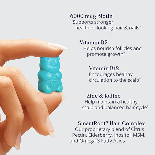 Sugarbear Gentle Detangling Bamboo Hair Brush + Vegan Hair Vitamin Gummies 3 Month Supply, Extra Strength Biotin 6000mcg for Supporting Healthy Straight, Wavy, Curly & Kinky Hair