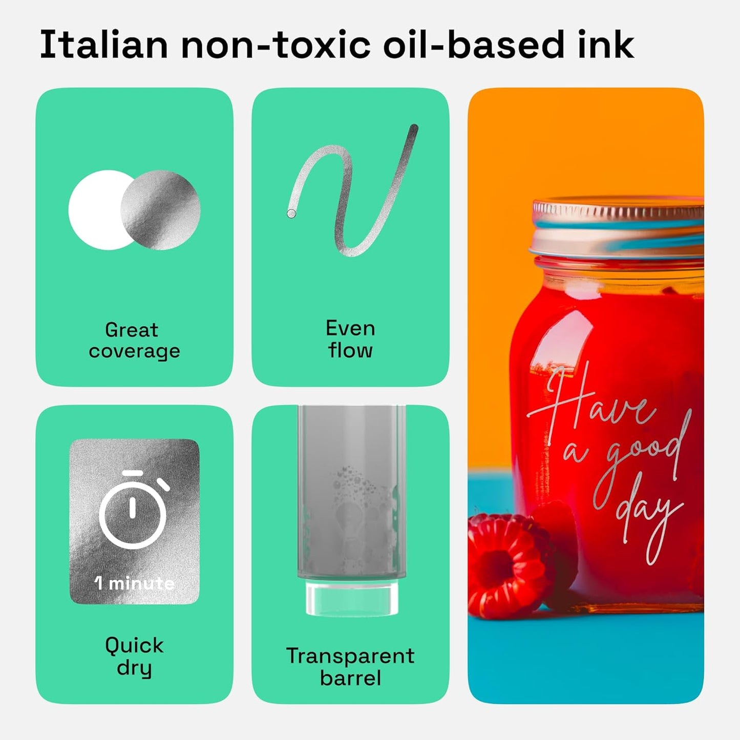 ARTISTRO 2 Silver Permanent Marker - Waterproof Markers for Tire, Fabric, Rocks, Glass, Ceramic, Wood, Paper - Oil Based Metallic Paint Pens - Extra-Fine Tip 0.7mm