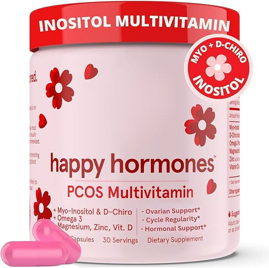 Happy Hormones PCOS Multivitamin Prebiotic Probiotic Blend Vaginal Health 120cap - Made in USA