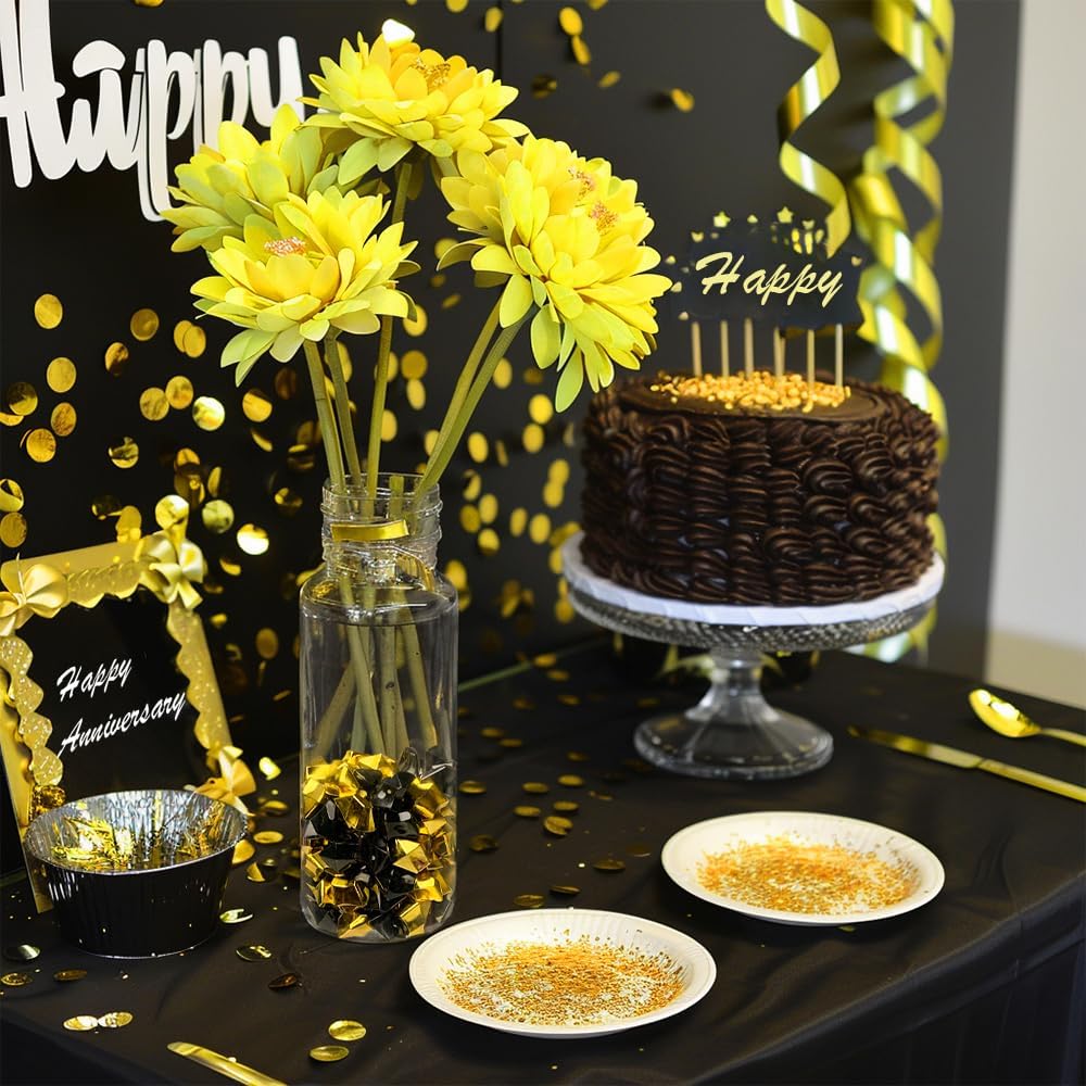 HappyFiller Fall Halloween Decoration Fake Ice Rocks Acrylic Nuggets Gems Stones Pirate Jewels for Wedding Centerpieces Vase Fillers,Graduation Party Table Scatters,Home Accents,Gold Black,14 OZ