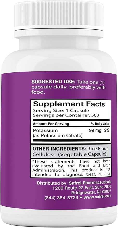 Safrel Potassium Citrate 99mg Capsules, 500 Servings