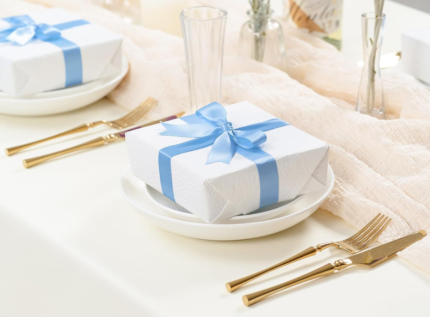 Baby Blue Satin Ribbon 7/8 Inch x 50 Yards Double-Faced Ribbons for Gift Wrapping Flower Bouquet Wedding Paper Bows Invitations Crafts