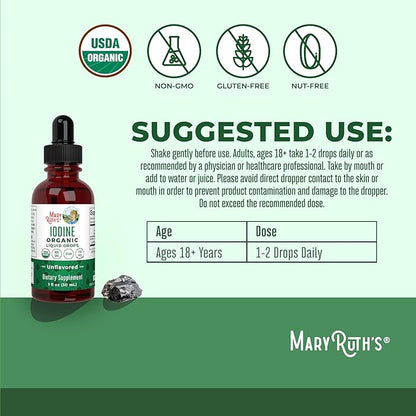 MaryRuth Organics Iodine Liquid Drops | Potassium Iodide | 1 Year Supply | 450 Servings | Thyroid Health | USDA Organic| Vegan | Non-GMO | Gluten Free | 1 Fl Oz