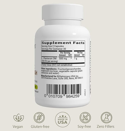 BiOptimizers Probiotic Breakthrough – Lactobacillus Plantarum OM Probiotics & Prebiotics Health Supplement for Gut, Digestive & Immune Support Probiotics for Women Men Elderly– 60 Vegan Capsules