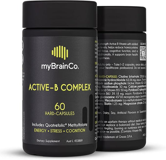 Active-B Complex – High Strength Activated B Vitamin Supplement with B2, B6, B12 & Methyl Folate – Supports Energy, Brain Function & Nervous System – 60 Vege-Capsules
