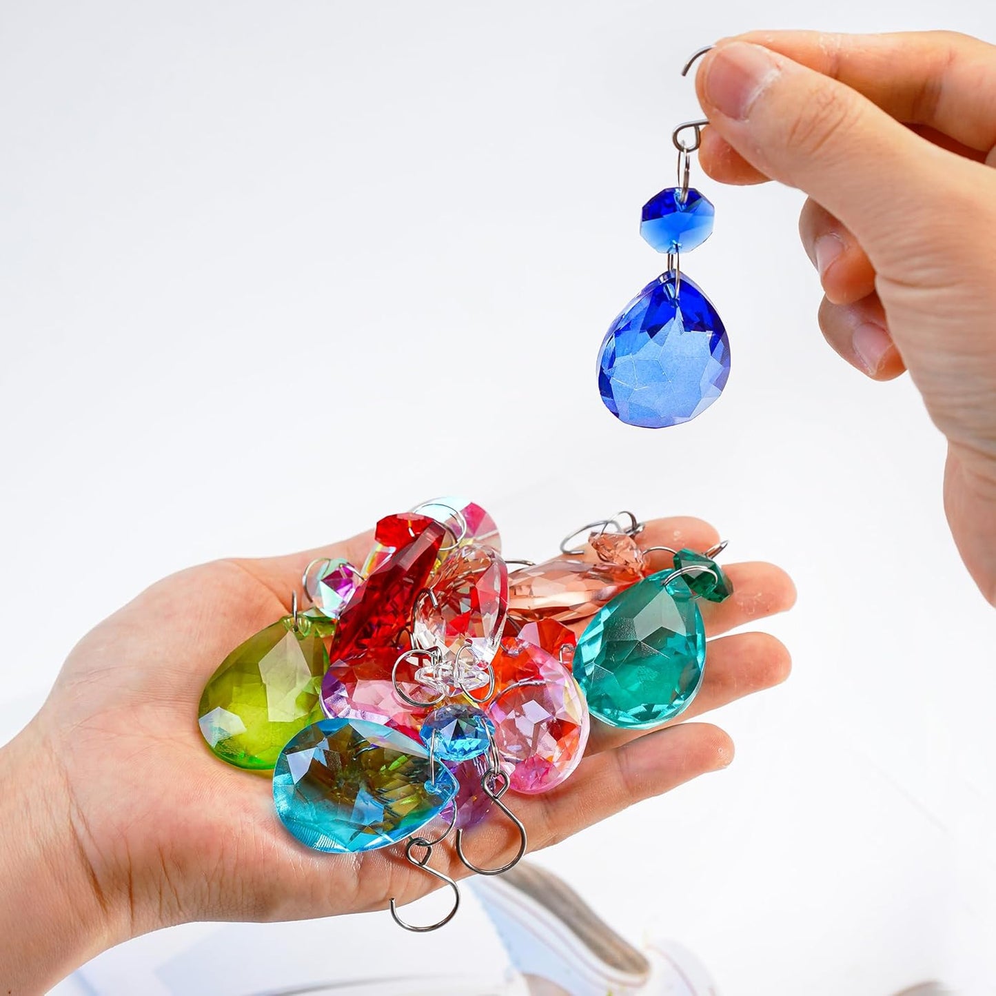 H&D HYALINE & DORA 3Inch Crystal Suncatcher Bauhinia Prisms Pendants 10Pcs Chandelier Crystals Replacement Hanging Sun Catcher Beads for DIY Arts Crafts Decor (Blue)