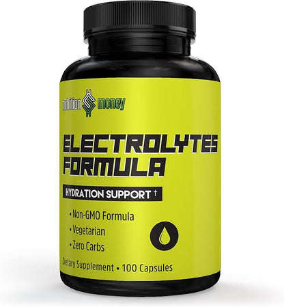 NutritionMoney Electrolyte Premium Hydration Supplement – Sugar Free, Zero Carbs, Non-GMO, Zero Calories, Keto-Friendly, Supports Carnivore Diet, Optimal Rehydration Electrolytes Capsules - 100 Count