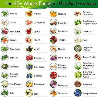 Vegan Whole Food Multivitamin with Iron, Daily Multivitamin for Men and Women, Methylated Multi Vitamins, B-Complex, Fruits & Vegetables, Enzymes, Omegas, Mushroom, Non-GMO, 90 Count